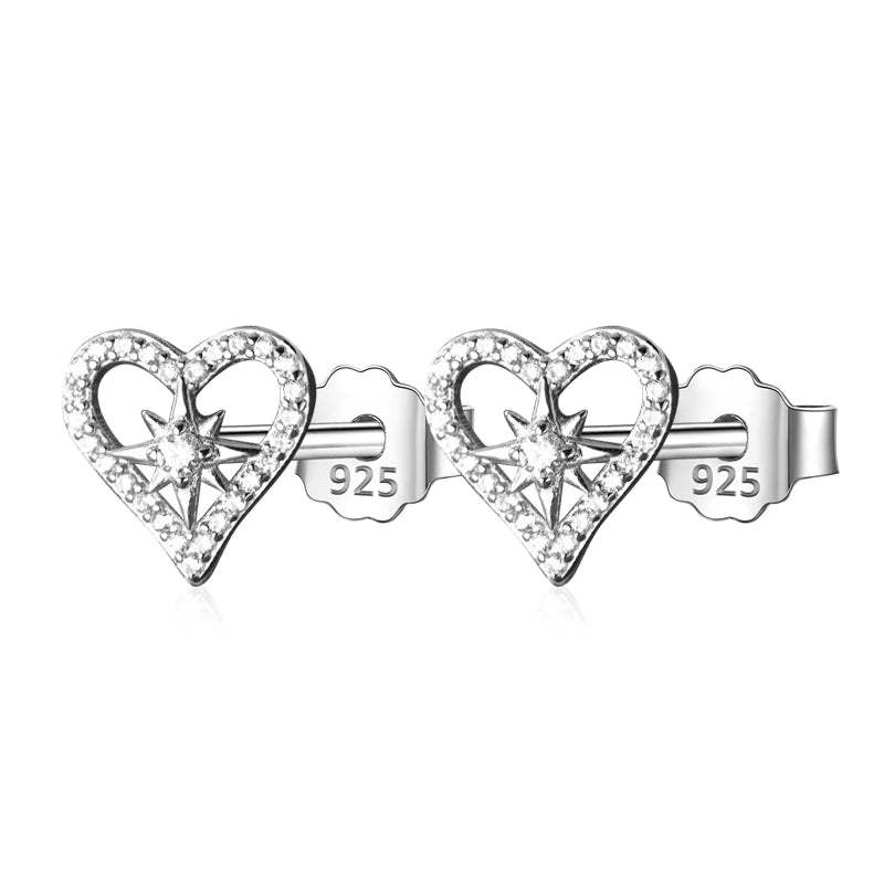 TrustDavis 925 Sterling Silver Love Star Stud Earrings
