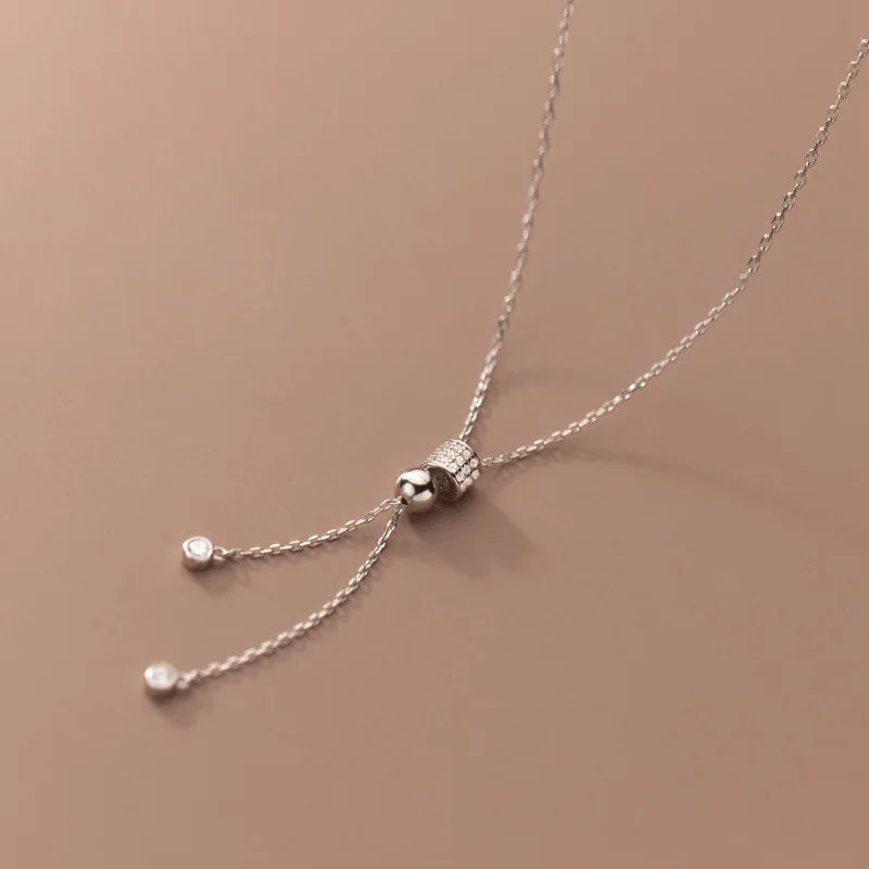 Davis 925 Sterling Silver Choker Necklace Beads Tassel CZ Women Wedding Jewelry