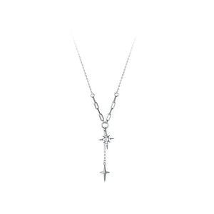 925 Silver Choker Necklace Star Cross Tassel CZ Women Wedding Jewelry