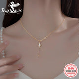 925 Silver Choker Necklace Star Cross Tassel CZ Women Wedding Jewelry