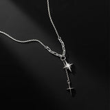 925 Silver Choker Necklace Star Cross Tassel CZ Women Wedding Jewelry