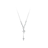 925 Silver Choker Necklace Star Cross Tassel CZ Women Wedding Jewelry