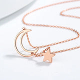 Real 925 Silver Clavicle Necklace Wedding Moon Star 925 Necklace Jewelry