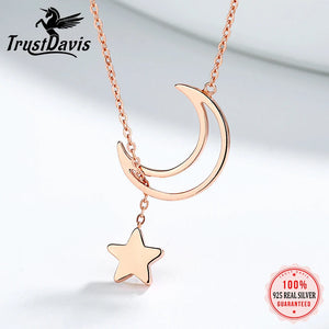 Real 925 Silver Clavicle Necklace Wedding Moon Star 925 Necklace Jewelry