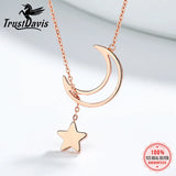 Real 925 Silver Clavicle Necklace Wedding Moon Star 925 Necklace Jewelry