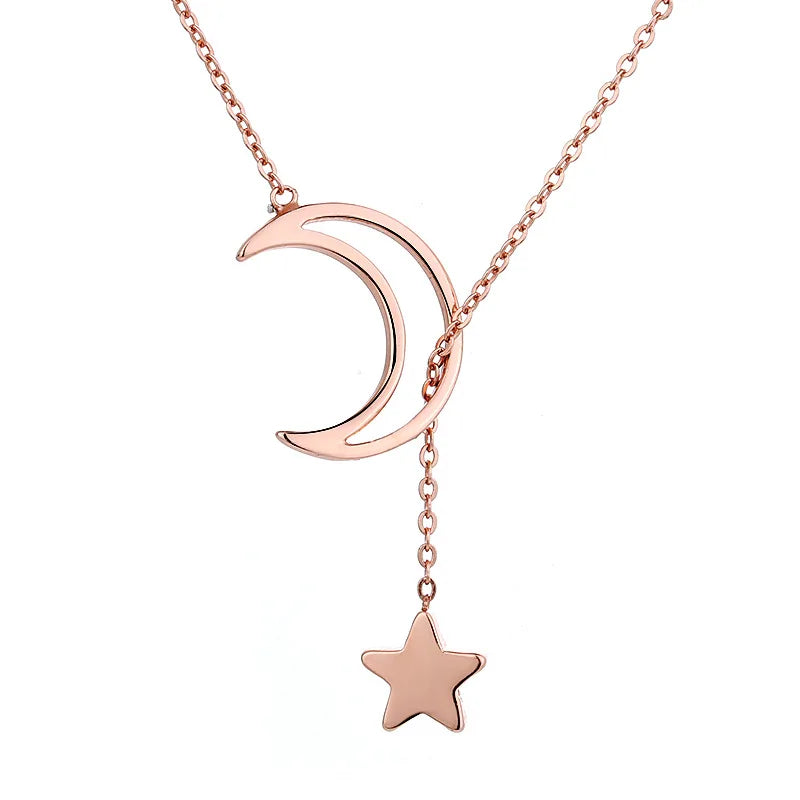 Real 925 Silver Clavicle Necklace Wedding Moon Star 925 Necklace Jewelry