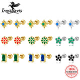 TrustDavis 925 Sterling Silver Flower Star Stud Earrings For Girls