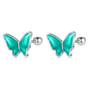 TrustDavis 925 Silver Butterfly Stud Earrings for Girls