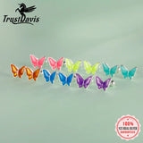 TrustDavis 925 Silver Butterfly Stud Earrings for Girls