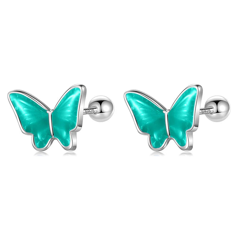 TrustDavis 925 Silver Butterfly Stud Earrings for Girls