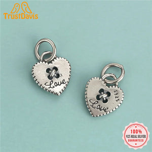 TrustDavis 925 Sterling Silver Heart Love Pendant for DIY Necklace Bracelet