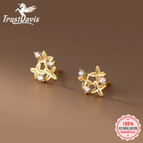 TrustDavis Cross Flower Stud Earrings 925 Silver Women Wedding Party Jewelry