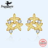 TrustDavis Cross Flower Stud Earrings 925 Silver Women Wedding Party Jewelry