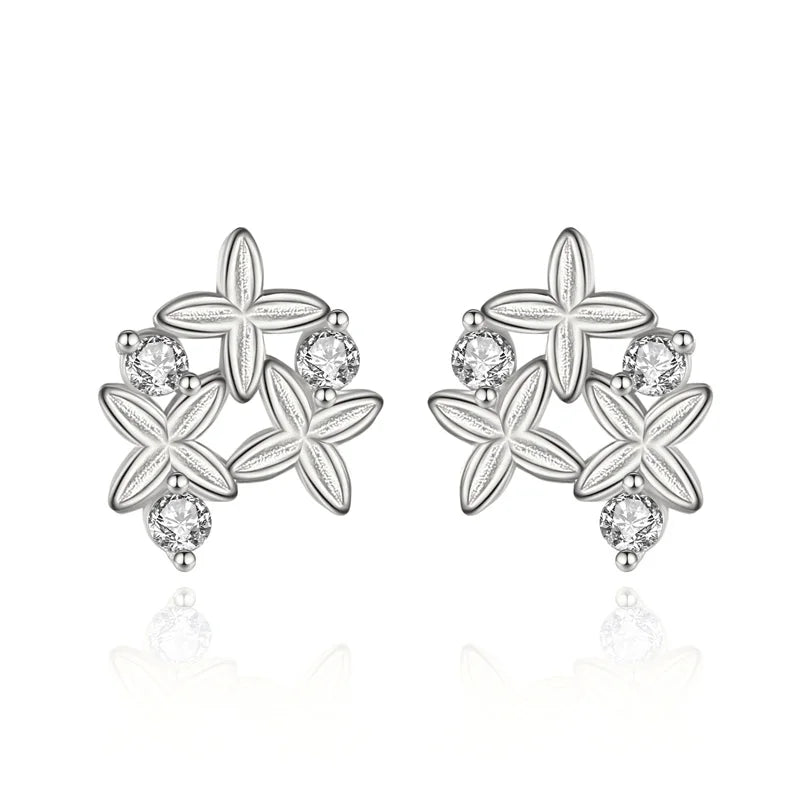 TrustDavis Cross Flower Stud Earrings 925 Silver Women Wedding Party Jewelry