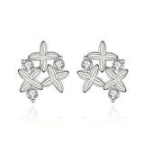 TrustDavis Cross Flower Stud Earrings 925 Silver Women Wedding Party Jewelry