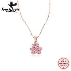 TrustDavis 925 Silver Cat Zircon Necklace Women Lady Charm Party Gift