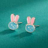 925 Silver Rabbit Charm Stud Earrings For Girls Birthday Gift