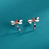 Dragonfly CZ Sterling Silver Stud Earrings for Teens