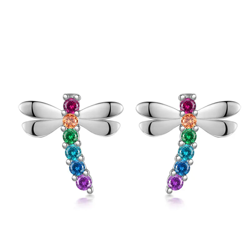 Dragonfly CZ Sterling Silver Stud Earrings for Teens
