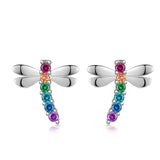 Dragonfly CZ Sterling Silver Stud Earrings for Teens