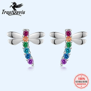 Dragonfly CZ Sterling Silver Stud Earrings for Teens