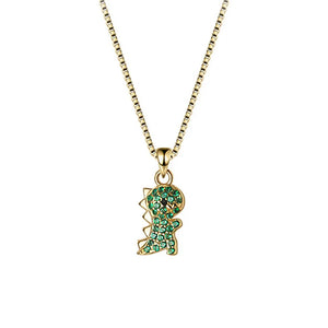 Davis 925 Sterling Silver Dinosaur Green CZ Choker Necklace For Women