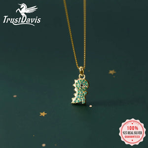 Davis 925 Sterling Silver Dinosaur Green CZ Choker Necklace For Women