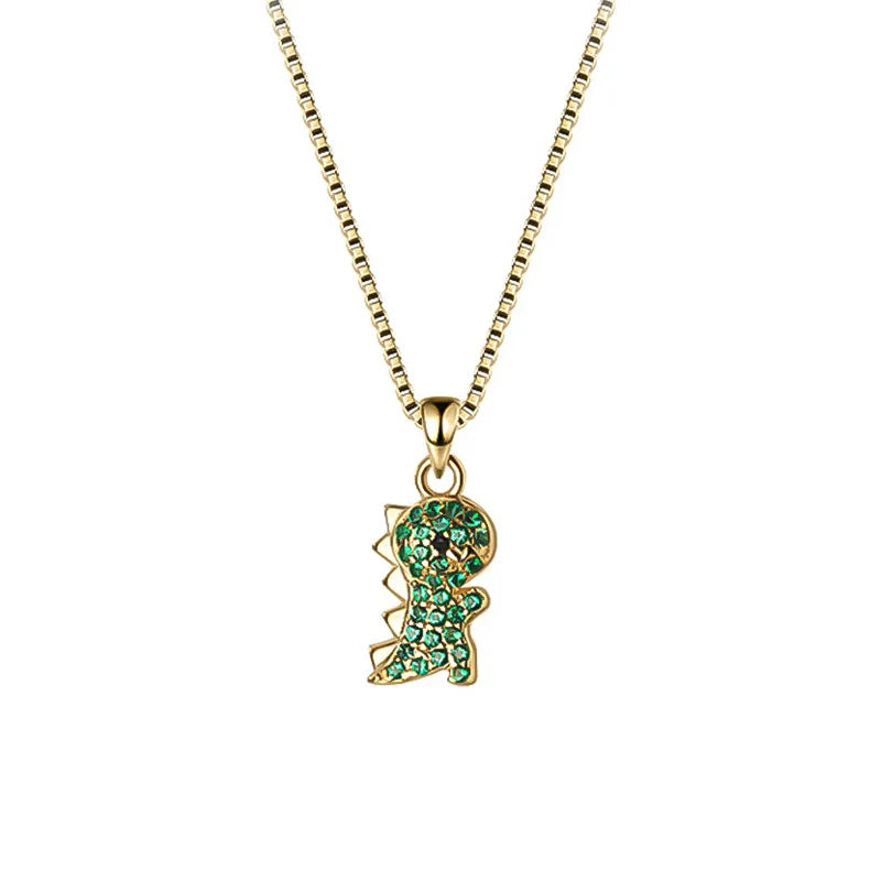 Davis 925 Sterling Silver Dinosaur Green CZ Choker Necklace For Women