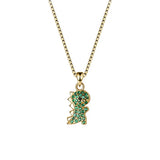Davis 925 Sterling Silver Dinosaur Green CZ Choker Necklace For Women