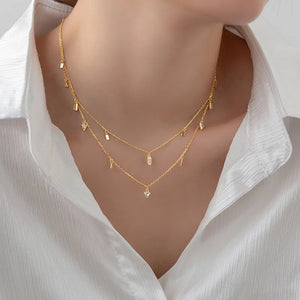 TrustDavis 925 Sterling Silver Water Drop Necklace for Women Girls Party