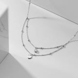 925 Silver Double Beads Chain Star Heart CZ Choker Necklace