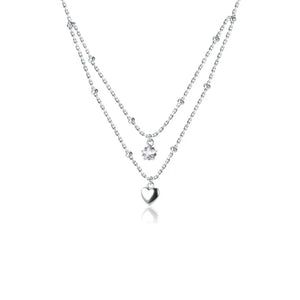925 Silver Double Beads Chain Star Heart CZ Choker Necklace