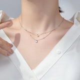 925 Silver Double Beads Chain Star Heart CZ Choker Necklace