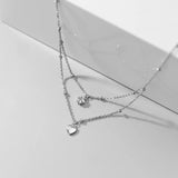 925 Silver Double Beads Chain Star Heart CZ Choker Necklace