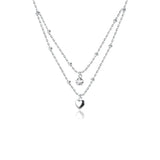 925 Silver Double Beads Chain Star Heart CZ Choker Necklace