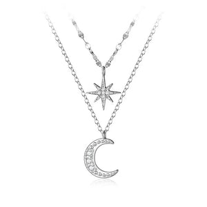 925 Silver Star Moon CZ Choker Necklace