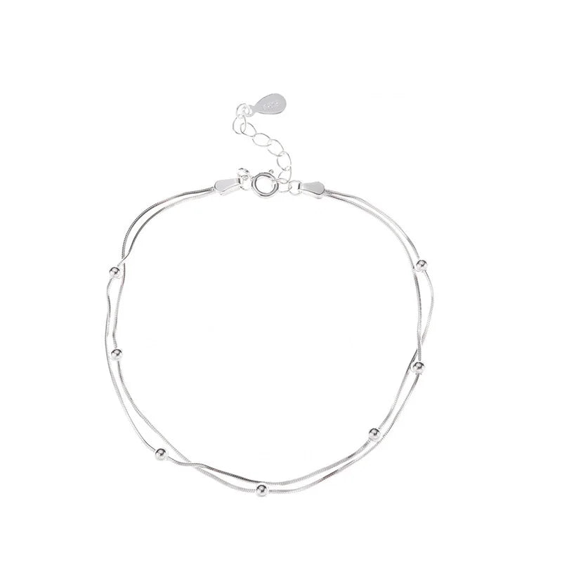 925 Silver Double Layer Snake Chain Bracelet For Women