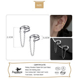 925 Silver Double Layer CZ Chain Clip Earrings Wedding Jewelry