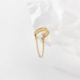 925 Silver Double Layer CZ Chain Clip Earrings Wedding Jewelry