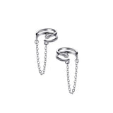 925 Silver Double Layer CZ Chain Clip Earrings Wedding Jewelry