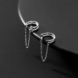 925 Silver Double Layer CZ Chain Clip Earrings Wedding Jewelry