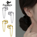 925 Silver Double Layer CZ Chain Clip Earrings Wedding Jewelry
