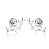 925 Silver Dog Stud Earrings CZ Jewelry Gift F06