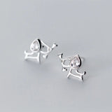 925 Silver Dog Stud Earrings CZ Jewelry Gift F06