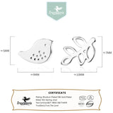 925 Sterling Silver Bird Leaves Stud Earrings for Girls