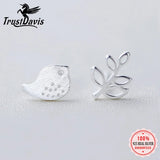 925 Sterling Silver Bird Leaves Stud Earrings for Girls