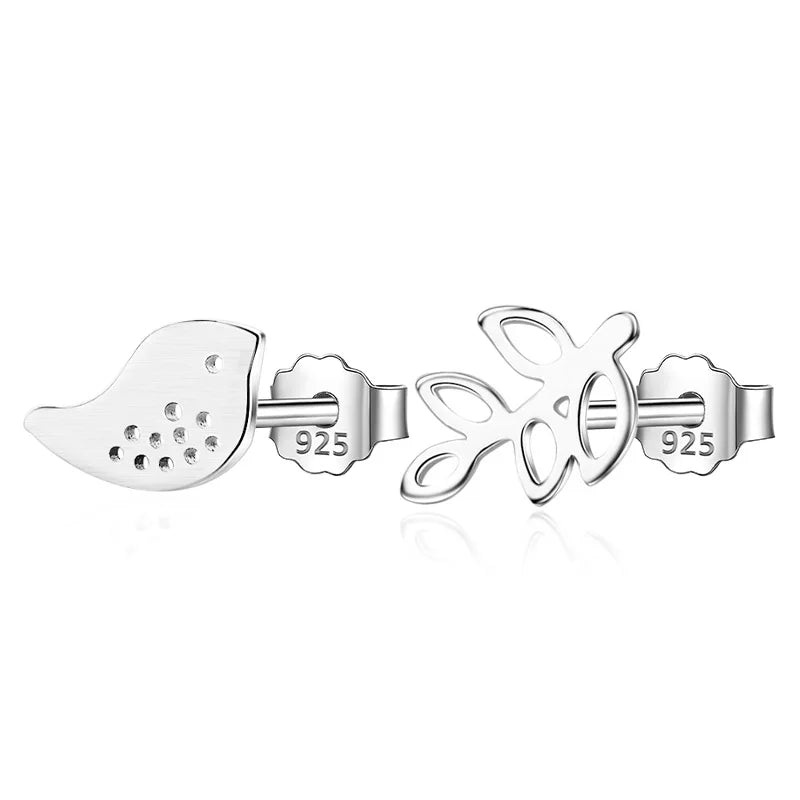 925 Sterling Silver Bird Leaves Stud Earrings for Girls