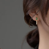 Real 925 Sterling Silver Earring Asymmetric Pearl Green CZ Stud Earrings