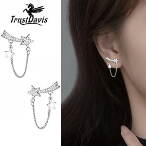 925 Silver Chain Star CZ Stud Earrings for Women