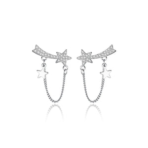 925 Silver Chain Star CZ Stud Earrings for Women